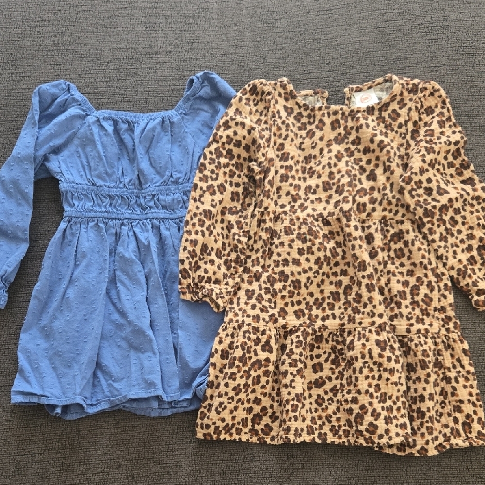 Blue and Leopard Print Kids Dresses
